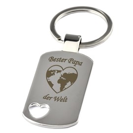 Keyring with Heart Cut-Out and Engraving "Bester Papa der Welt" - Chrome - Gift - Father - Dad - Father's Day or as a Christmas Gift