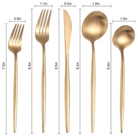 Lemeya Matte Gold Modern Silverware Set,18/10 Stainless Steel Flatware Set,20-Piece Cutlery Set Service for 4,Tableware Utensil Set for Home and Restaurant, Satin Finish, Dishwasher Safe (Gold)