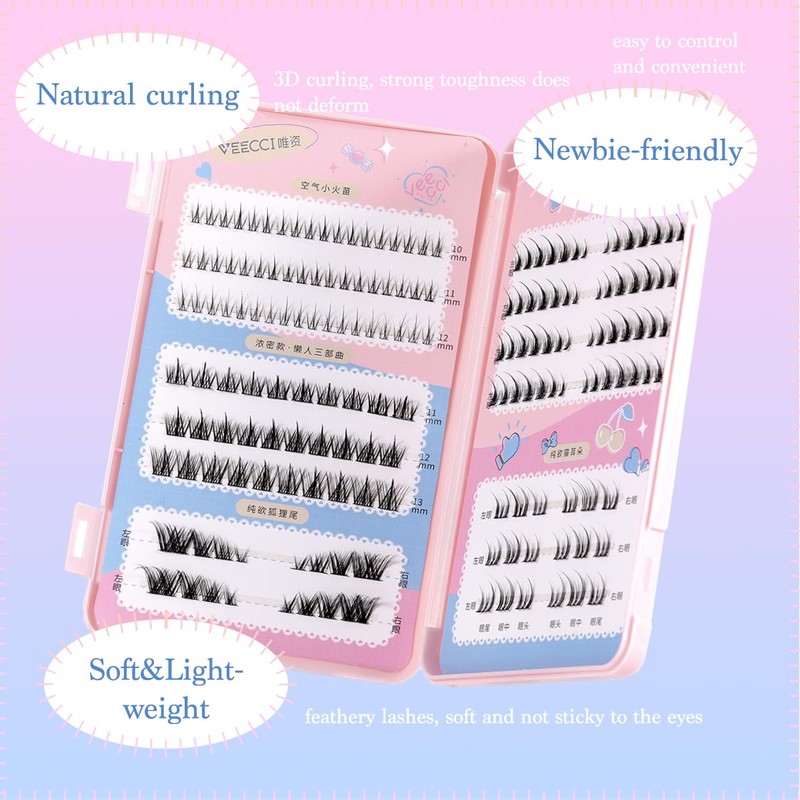 VEECCI False Eyelash Kit - Natural Soft Individual Eyelashes with