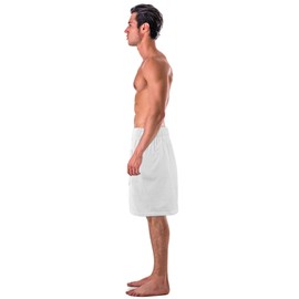 Turkish Cotton Terry Velour Adjustable Body Wrap Towel for Men (White, One Size)
