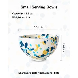 QILORYA Small Ceramic Bowl Set of 2, Rice/Ice Cream/Cereal/Soup Bowls for Kitchen - 5 inch, 15 oz Small Serving Bowls for Snack, Dessert, Side Dishes, Oatmeal, Microwave Safe.