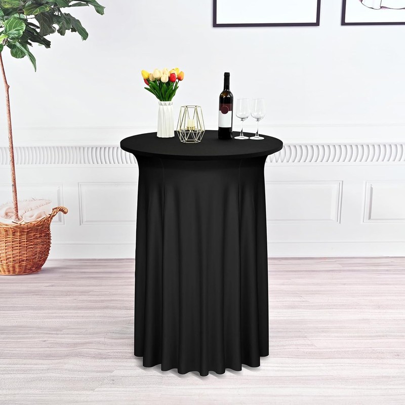 4 Packs Black Round Cocktail Table Skirt - 32'x43' Spandex