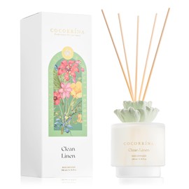 Cocorrina Gypsum Flower Reed Diffuser Set for Bathroom Décor – Clean Linen Scent, 6.76 oz with Sticks & Oil – Home Fragrance for Bathroom & Living Space