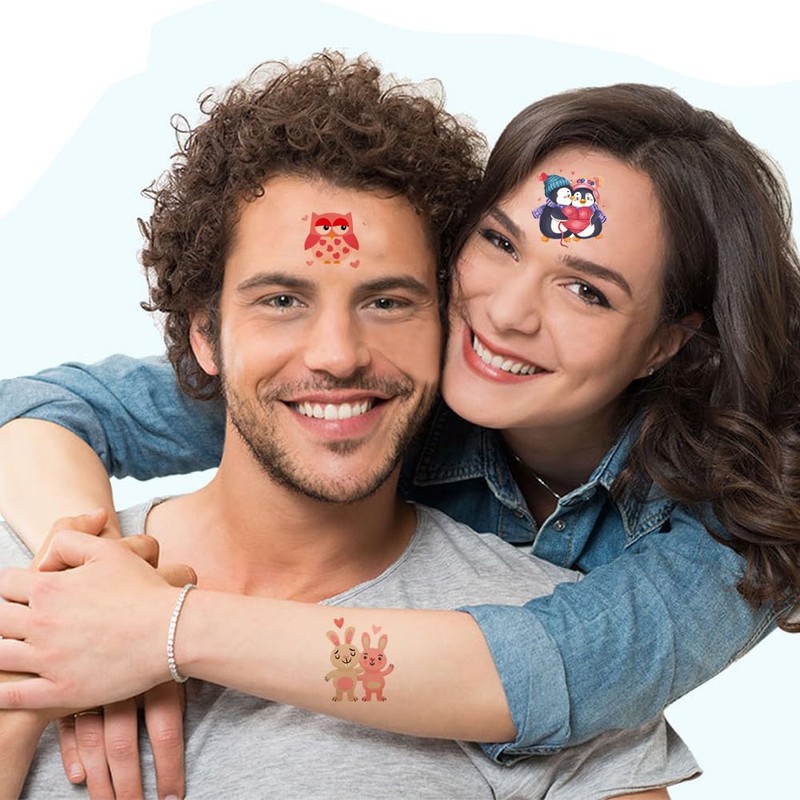 Valentine's Day Tattoo Stickers Cute Animals Temporary Tattoos Face Body