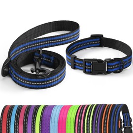 Mile High Life | Reflective Dog Collar Leash Set | Small Dog Collar Leash Set | Medium Dog Collar Leash Set | Adjustable Collar Leash Set (Reflective Stripe Blue, Medium (Pack of 2))