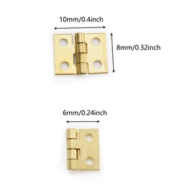 SDTC Tech 24-Pack Mini Brass Hinges 10x8mm 180 Degree Rotation Miniature Furniture Hardware with Mounting Nails for Jewelry Box Dollhouse Cabinet Door Closet DIY Accessories - Golden