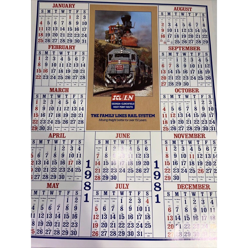 1981 Seaboard System Chessie CSX Railroad Calendar 7” X 9”