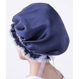 OrangeAnanas Silk Nightcap 100% Natural Silk Nightcap Night Cap Night Hair Cap for Long Hair Navy Women's Cap with Lace Navy