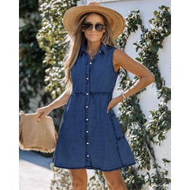 LookbookStore Knee Length Shirt Dresses for Women & Summer Occasions - Plus Size Bridal Shower Guest Dresses in Navy Blue Wishful Blue Size 4-6