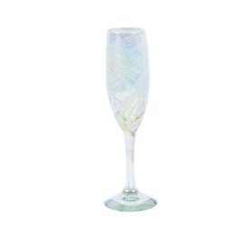 NOVICA Artisan Handmade Handblown Champagne Flutes White from Mexico Clear Glass Tableware Drinkware Recycled 'White Gala'(Set of 4)