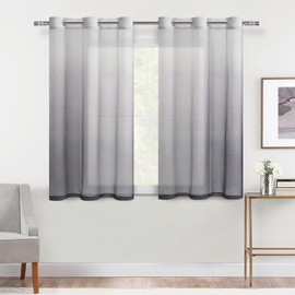 DWCN Ombre Sheer Curtains - Faux Linen Gradient Semi Voile Grommet Top Drapes Bedroom and Living Room Curtains, Set of 2 Window Curtain Panels, 42 x 54 Inch Length, Grey