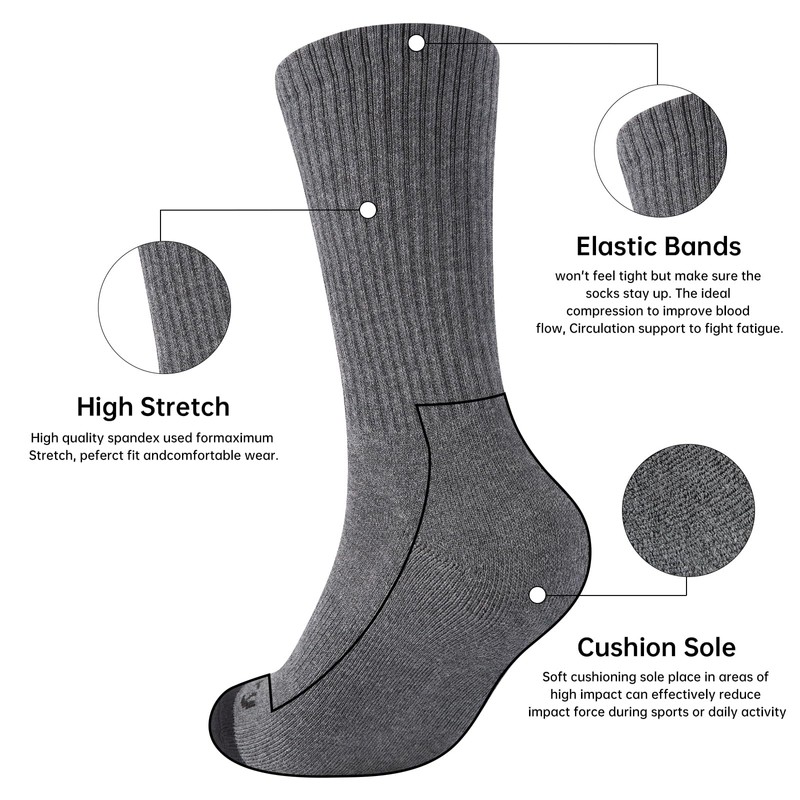 Monxiery Mens 100% Cotton Moisture Wicking Cushioned Crew Socks, Athletic