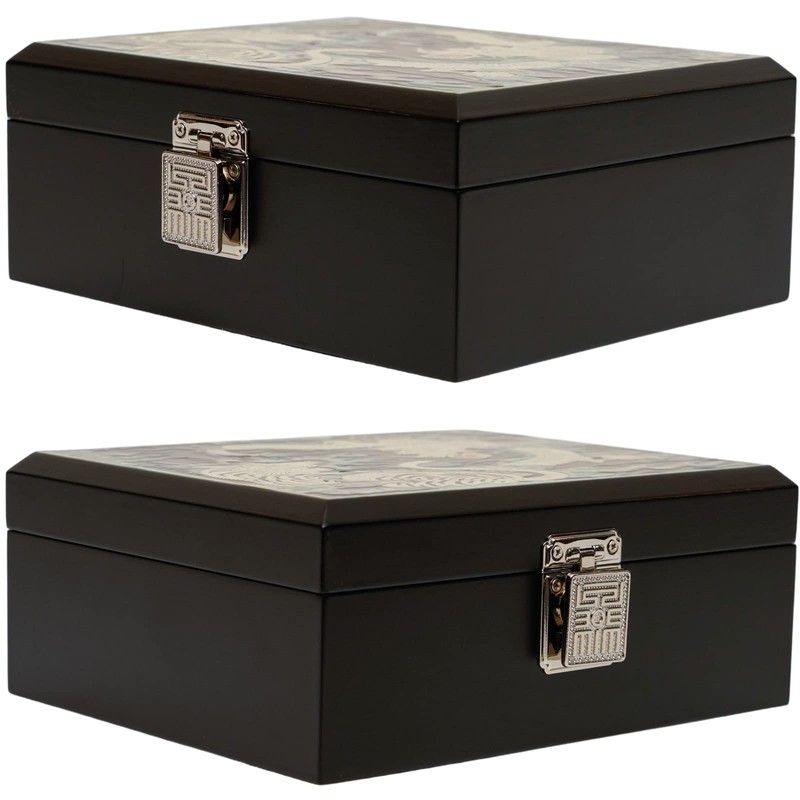 February Mountain Mother of Pearl Large Wooden Box with Hinged