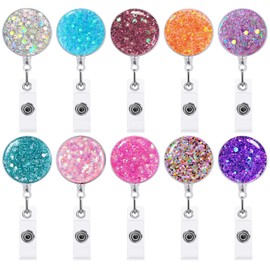 10 Pack Retractable Badge Holder, FadyRaye Lightweight Plastic Badge Reel with Alligator Clip for Nurse Teacher Name Card Keychain [Bling Cute Design 26" Nylon Wire Cord]