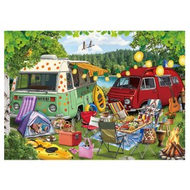 Camping Lake Rv Puzzle 1000 Pieces for Adults, Summer Outdoor Colorful Nature Jigsaw Puzzle, Car Food Dog Scenery Puzzles