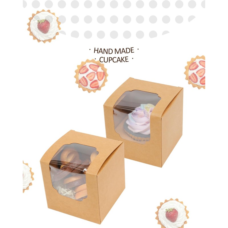 Gcardist Brown Cupcake Boxes Individual Cupcake Container 15Pcs 8.9x8.9x8.9cm Auto-Pop