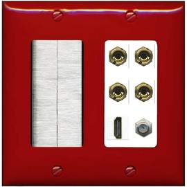 RiteAV 4 Port Banana 2 Speaker Binding Post HDMI Coax Wall Plate - Brush [Red/White]