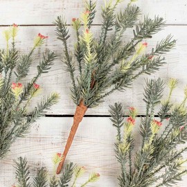 Factory Direct Craft Pack of 12 Artificial Pine with Red Berries Stems Holiday Pine Greenery for Christmas Arrangements and Winter Decorations (12 Inches)