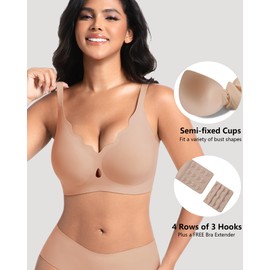 Gailife Bras for Women No Underwire Wave Wireless Bras Seamless Full Coverage Push Up Bralettes Lift Everyday Bras Cream Coffee L