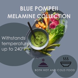 Steelite International 7184TM043 Melamine Shallow Buffet Serving Bowl, Durable Unbreakable, Pompeii Slate 14" Round, 2.6" Deep, 1 Qt., Uneven Rim Crazed Textured, 8 Pc, Blue Black