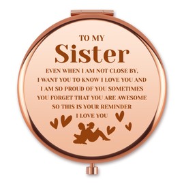 Aerfhhy Sister Compact Makeup Mirror Gifts Friendship Sister Birthday Gift for Women Bestie Birthday Graduation Christmas Stocking Stuffers Inspirational Motivational Pocket Folding Mirror