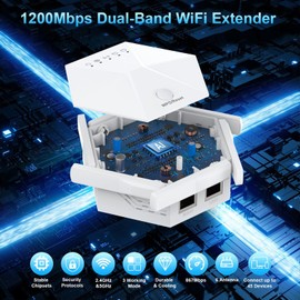 WiFi Extender WiFi Booster 1200Mbps Dual Band (5GHz/2.4GHz) WiFi Extenders Signal Booster for Home, Internet Booster WiFi Repeater Covers up to 10000sq. ft and 45 Devices (White)