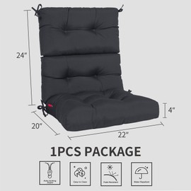 Pcinfuns Rocking Chair Cushion Set, Indoor & Outdoor Rocker Cushions, Premium Tufted Pads Water Resistant Seat Cushions with Ties,Pack of 1,Black Grey