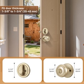 NCSEN Brushed Gold Door Knobs with Lock, Exterior Door Lock Set with Deadbolt Keyed Alike, Coastal Style Exterior Door Knob for Bedroom