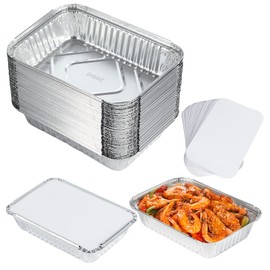 40 Pack Disposable Aluminium Foil Trays (21.2cm x 14.7cm x 4.8cm) 860ml Foil Food Containers with Paper Lids for Baking, Cooking, Oven use, Food Storage, BBQ, Roasting and Freezer Safe
