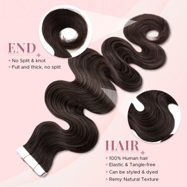SEGOHAIR Wavy Tape In Hair Extensions Real Human Hair with Double-Sided Adhesive Professional Hair Extensions for Women 20pcs Body Wave 18 Inches Medium Brown