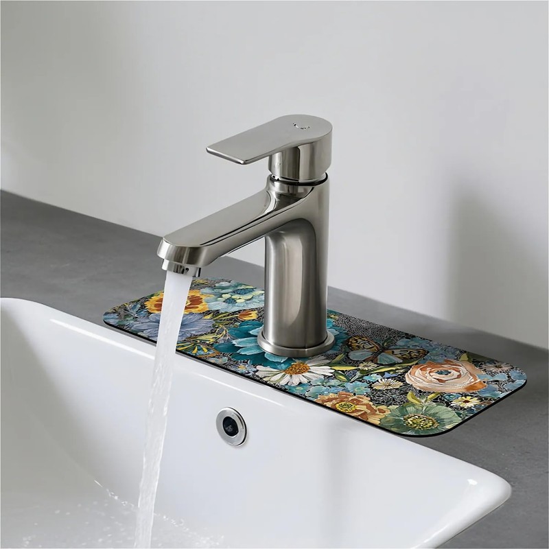 Faucet Fast Absorbent Pad - Chromatic Blooms And Butterfly ,
