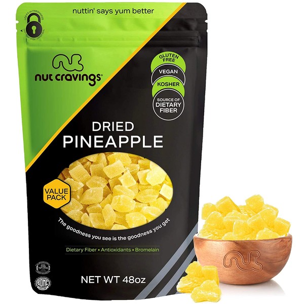 Sun Dried Pineapple Chunks, with Sugar Added (48oz - 3 Pound) Packed Fresh in Resealable Bag - Sweet Dehydrated Fruit Treat, Trail Mix Snack - Healthy Food, All Natural, Vegan, Gluten Free, Kosher