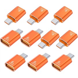 10 Pack 10Gbps/120W USB C to USB3.1 Adapter, Orange Type C Male to USB Female Adapter for Smartphone, PC, Laptop, Tablet, Keyboard etc.
