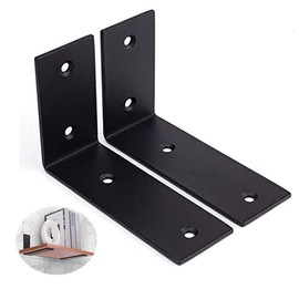 SYWXJ Shelf Bracket, Stainless Steel, Shelf Bracket, 0.1 inch (3 mm) Thickness, L-Shaped, Hardware, Shelf Bracket, Set of 2, Insert, Screws, Black (4.9 x 3.3 x 1.8 inches (125 x 85 x 45 mm)