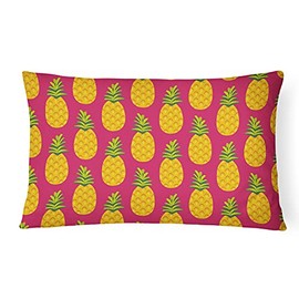 Caroline's Treasures BB5136PW1216 Pineapples on Pink Canvas Fabric Decorative Pillow Machine Washable, Indoor Outdoor Decorative Pillow for Couch, Bed or Patio, 12HX16W