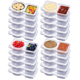 ABEJFIC 20 Sets Double Compartment Condiment Containers with Lid, Reusable Snack Pack Container, Portion Control Container for Condiments or Dips, Sauce, Salad Dressing, Sampling, Travel Snack