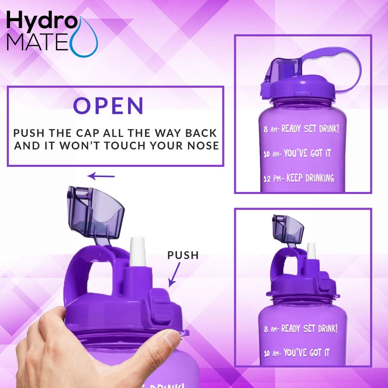 NatureWorks HydroMATE 3 Liter Motivational Water Bottle 100oz Neon Purple