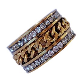 birthstonerings4u Spinner Eternity Ring~Gold Plated Stainless Steel~Cubic Zirconia CZ Band~CZ Chain Spinner~Clear Crystals~Fidget Ring~Women's Jewelry (8)