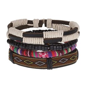 Stands Out, Supplying Outstanding Gifts Unisex Mens Womens Whirlybird Stacker Black Multicoloured Woven Leather Bracelet Wide Multi Row Layer Stack Wristband