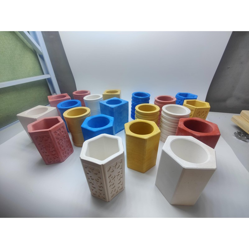 mysangouzi 2 cement pen holders, white and blue