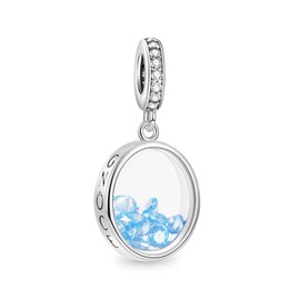 GNOCE Oval Birthstone Pendant 925 Sterling Silver Charms Bead for Bracelet Necklace Jewelry Gift for Birthday Women Girls, Silver