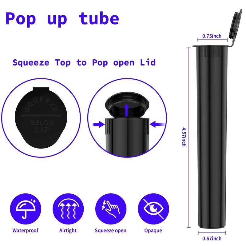 116mm Tubes Black King Size Tube with Pop Top Open