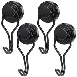 Wukong Silwy Magnetic Hooks, Extra Strong, Pack of 4 Neodymium Magnets with Hooks, 25 mm Large Magnetic Hooks Strong, Black Strong Magnets Hooks for Camping, Warehouses and Kitchens