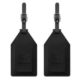 NebulaGlam Pack of 2 Suitcase Tags, Suitcase, Luggage Tag Made of PU Leather with AirTag Protective Case, Luggage Tag with Address Tag, Privacy Protection (Black)
