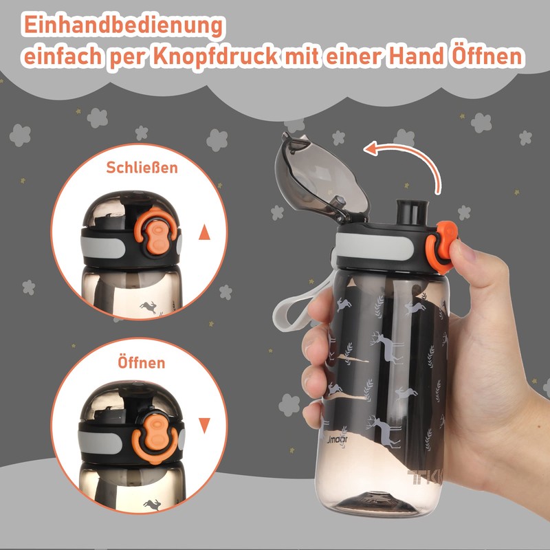 TKK 1005 Kinderflasche 350ml auslaufsicher, Tritan BPA-Frei einhändig bedienbare mit
