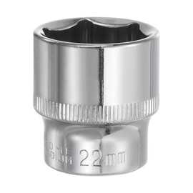 Sourcing Map 6-Point 3/8" Drive 22mm Deep Socket, 1.3" Length, 45# Steel, Polished Chrome, Square Drive, Auto Repair, DIY, Construction