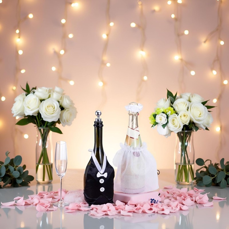 aoukoslt Wedding Wine Bottle Cover Set - Elegant Bride and