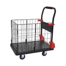 Platform Truck Cart with Cage, 4-in-1 Foldable Platform Truck, Heavy Duty Push Cart Dolly w/Swivel Wheels 330lbs Capacity Flatbed Hand Truck Dolly Cart for Grocery Laundry Stall Storage