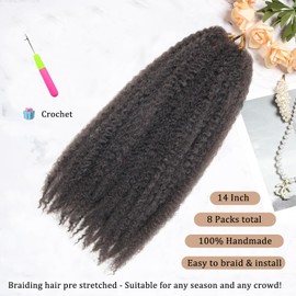 TUVOJALE Marley Twist Braiding Hair 14 inch Afro Kinky Curly Crochet Braids 8 Packs Cuban Twist Crochet Braids Synthetic Low Maintenance Skin-Friendly Marley Hair Extensions(4#, Packs of 8)