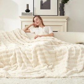 Cozy Bliss Fluffy Faux Fur Throw Blanket for Couch,Lightweight Cozy Soft Cream White Throw Blankets for Sofa Bed Living Room,50x60 Inches